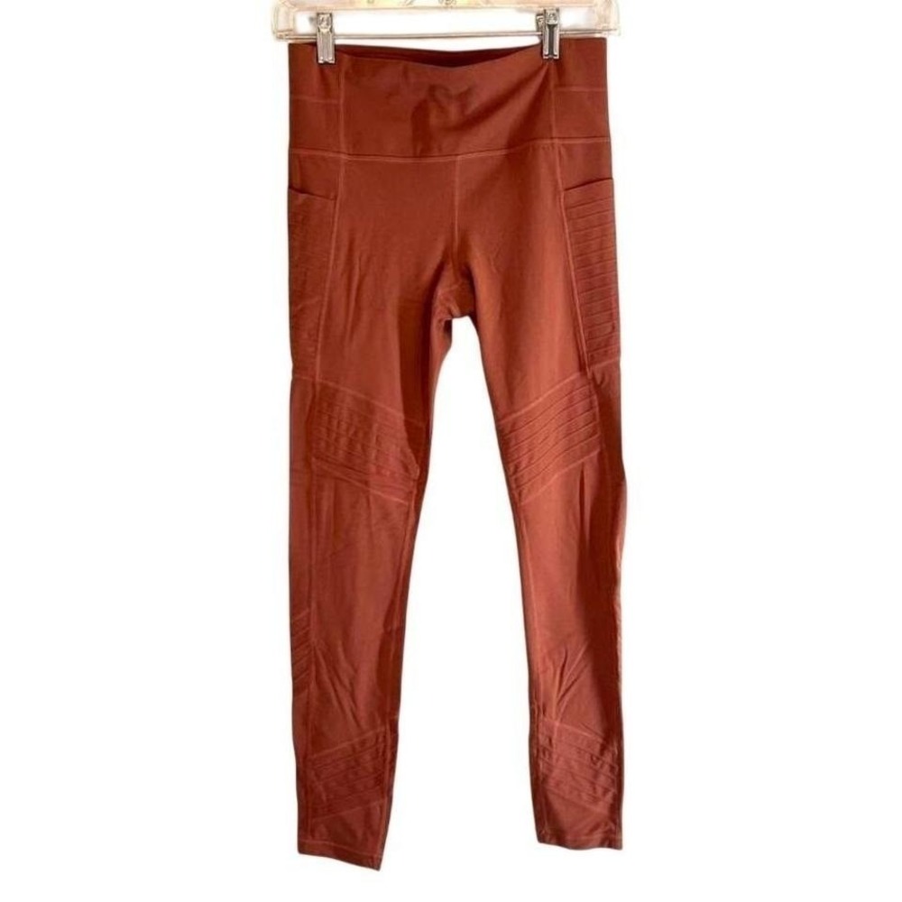Athleta Moto Leggings Rust Terracotta High Rise Side Pockets Size S Small